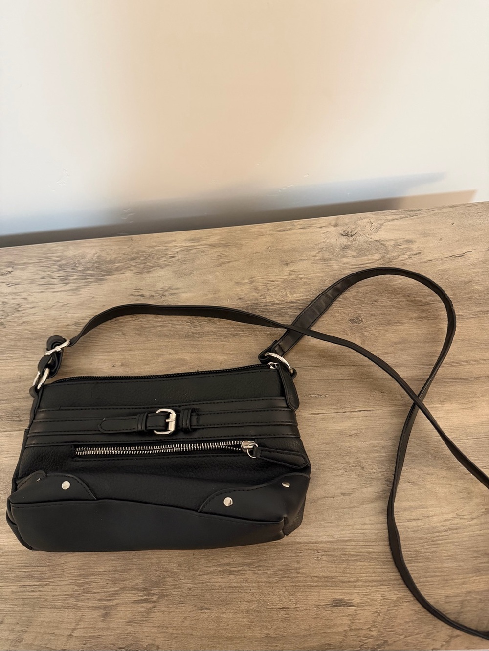 Y2K Black Crossbody Shoulder Bag Silver Hardware Buckle Zip
